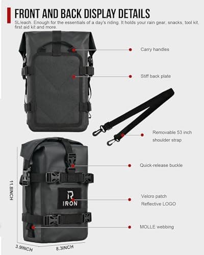 RIDEIRON Motorcycle Side Bag-Waterproof Bumper Bag 5L*2pcs Moto Saddle Bag with Shoulder Strap motorcycle Crash Bar Bags Dry Tail PVC BagTool Carry Ba Travel Hiking — view 4