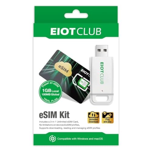 EIOTCLUB eSIM Card & Reader Bundle - Physical eSIM Card for Unlocked Android/iPhone/Router, Unlimited Downloads, Global Travel (USA/Europe/200+ Countries), Windows & macOS Support