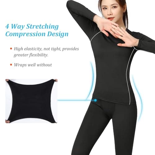 Lancry Women Thermal Base Layer for Ski, Quick Dry Plush Lined Compression Clothing and Leggings for Ladies Winter Gym Sport Warm — view 2