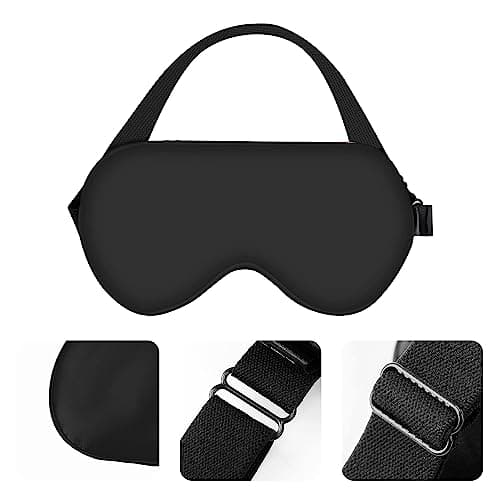 Amazon Basics Genuine Natural Mulberry Silk Eye Mask, Curved Sleep Mask with Adjustable Strap, Pack of 1, 21.5 x 11.2 cm, Black — view 5