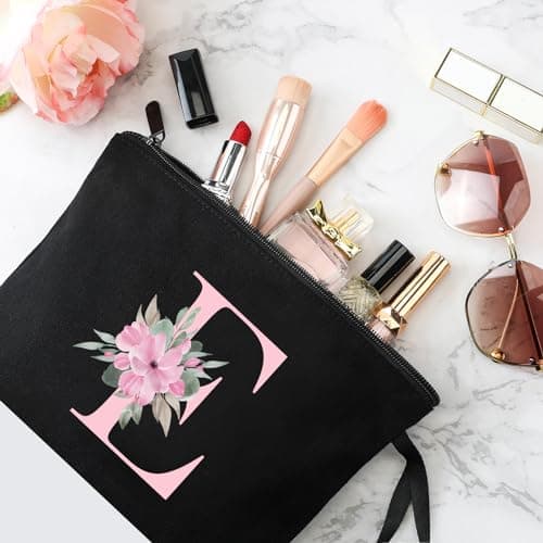 Vavabox Personalised Initial Make Up Bag, Gifts for Women (E, Black) — view 3