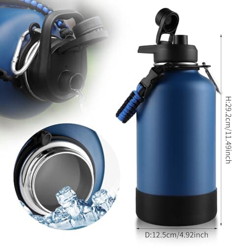Sivaphe Stainless Steel Water Bottle 2 Litre, Vacuum Insulated Flask with Protective Sleeve, 64oz Large Bottles with Spout Lid for Outdoor, Sports(Blue) — view 2