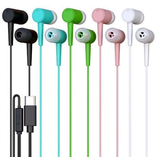 10 Pack Bulk Wired Earbuds, USB-C, in-Ear, Mic, Compatible with Phone, Tablet, Laptop, PC for School, Online Class, Meeting, Conference, Practice, Test, Mix