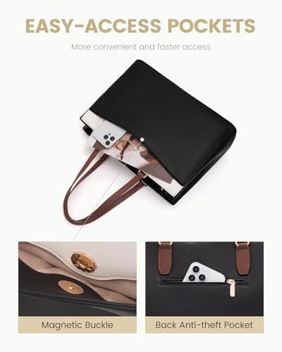 LOVEVOOK 15.6 Inch Waterproof Leather Laptop Tote Handbag - Business Briefcase for Women, Large School and Work Bag for Office and University — view 6