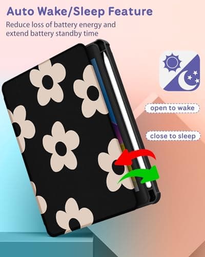 SurgeCraft for iPad Mini 7 A17 Pro 2024/ Mini 6 Case 8.3 Inch 2021, Rotating Stand& Pencil Holder for Women Girls Cute Folio Cover Girly Flower Black Auto Sleep/Wake for iPad Mini 7th/6th Gen Cases — view 5