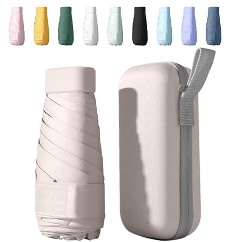 Sykerout Compact Travel Umbrella - Lightweight, Windproof, UV Protection, with Capsule Case, Perfect for Women's Handbags (Beige)