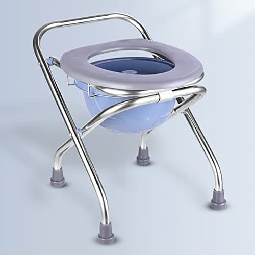 Lightweight Foldable Bedside Commode w Removable Bedpan, Stainless Steel Portable Toilet for Camping - up to 330LBS, Folding Shower Stool