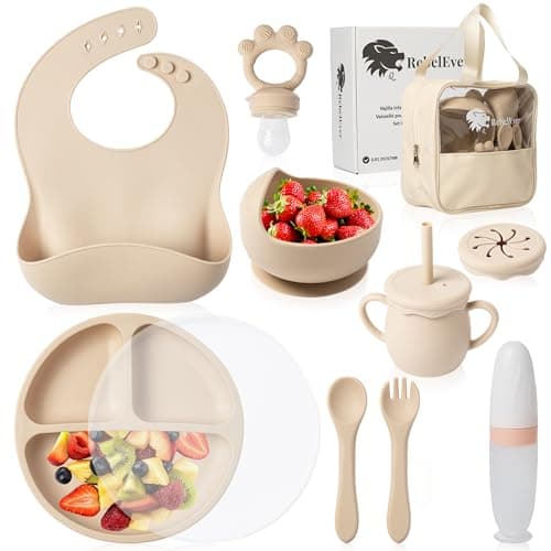 Baby Weaning Set - Silicone Baby Feeding Set with Bag for Travel or Storage at Home - Baby Fruit Feeder and Baby Bottle with Spoon Included