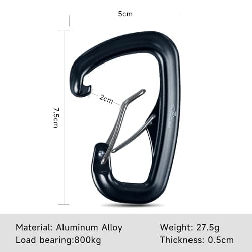 Travel Bird Heavy Duty Carabiner Clip Hook 8KN, Ultra-Light Aluminum Caribeaners with Double Door D-Shape, for Hammock, Camping, Hiking, Backpacking, Dog Leash, Keychain Clip — view 2