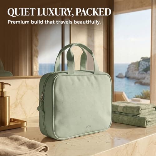 LUGG Travel Toiletry Bag - Toiletry Bags for Women with Hanging Hook, Spacious Waterproof Makeup Bag, Multiple Compartments, Multipurpose Travel & Holiday Essentials, 19 x 8 x 25 cm - Sage Green — view 3