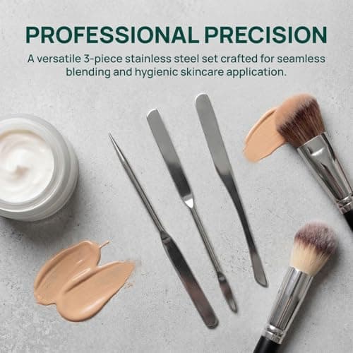 3 Pcs Stainless Steel Makeup Spatula Set for Foundation Mixing and Skincare - Double Ended Metal Cosmetic Spatulas for Face Cream Application — view 5