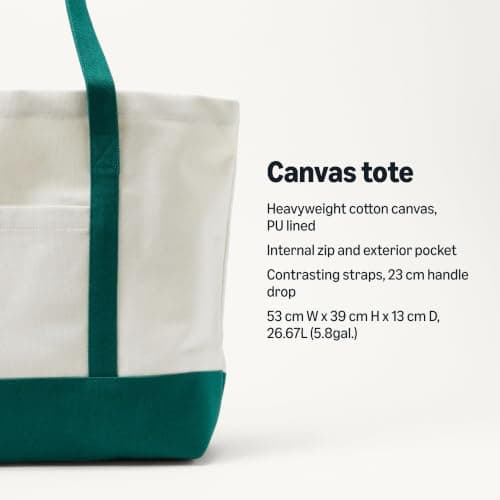 Amazon Essentials Unisex Adults' Large Heavy-Duty Canvas Beach Tote Bag, Natural/Green, One Size — view 2