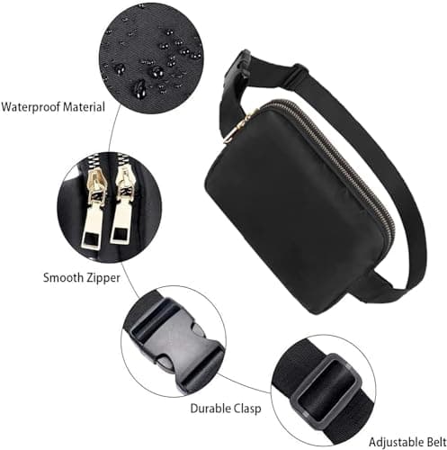 Geestock Bumbag for Ladies, Fanny Pack with Adjustable Straps & 2 Zipper Pockets for Women Men, Crossbody Fashion Waist Belt Bag for Hiking Running Festivals Walking Travel Cycling (Black) — view 5