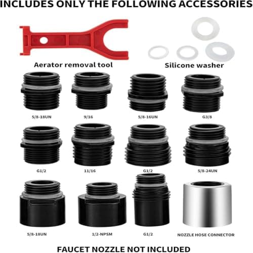 LatoYard Universal Pull Out Faucet Adapter Set, 12-Pack Thread Connectors Including G1/2 and 5/8-18UN, Durable ABS Plastic Fitting Kit with Wrench for Kitchen Taps — view 5