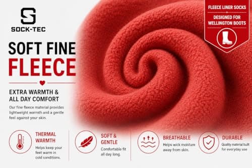 Womens Fleece Welly Socks Thermal Wellington Boot Liners Size 4-7 (Red) — view 5