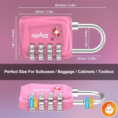 TSA Luggage Locks, [Updated Version] [2 Packs] Diyife 4-Digit Security Padlock, Resettable Zinc Alloy Combination Padlocks, Small Code Lock for Travel Suitcases Luggage Bag Case (Pink) — view 2