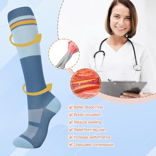 Zuimei 4 Pairs Compression Socks for Women & Men, 15-20mmHg Flight Socks, Knee High Compression Stockings for Athletic Nurse Running Travel (L/XL) — view 6