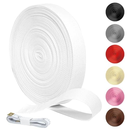 KINETOX 20m White Webbing Strap 25mm Polypropylene Webbing Strap Heavy Duty Anti-Slip UV Resistant Twill Tape Fabric for DIY Enthusiasts Campers to Repair Bags Pet Leashes Camping Gear Luggage