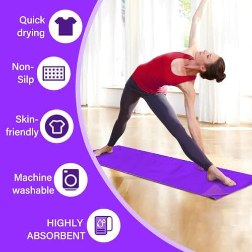 Audasi Yoga Mat Towel Yoga Towel Non Slip Hot Yoga with Mesh Carrying Bag 183 * 63cm Large Gym Towels Quick Dry Portable Breathable Yoga Mat Towel for Bikram Pilates Gym Workout(purple) — view 3