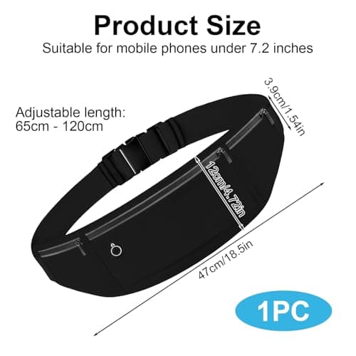 Running Belt, Waterproof Waist Bag with Reflective Strips Adjustable Waistpacks with Headphone Jack Fit Smartphone Up to 7.2 inch for Workouts Outdoor Activities (Black) — view 2