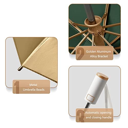 erised's bifrost Light Small Compact Travel Automatic Golden Folding Umbrella 8 Ribs,Auto Open Close Button,Portable,Ergonomic Handle,99 UV Protection,Rain Sun,Backpack,Women Men (Off-White) — view 3