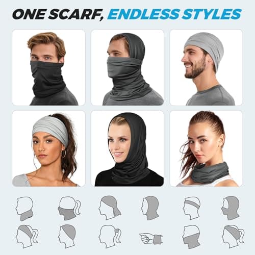 Awumbuk 6 Pack Multifunctional Headwear Neck Scarf Snoods for Men Face Mask Unisex Neck Gaiter Elastic Motorbike Face Mask Windproof Bandana for Cycling Sports Outdoors Running Hiking Outing — view 4
