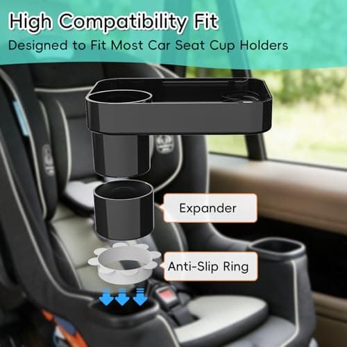Kids Car Seat Tray, Travel Tray with Cup Holder for Toddler Baby, Kids Car Seat Food Snack Organizer for Road Trip, Stroller Snack Organizer Travel Must Haves Toddler Must Haves (Black, 1 Pack) — view 3