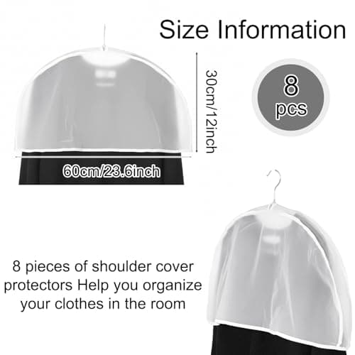 8 Pack Plastic Clothes Covers, Suit Covers for Hanging Clothes, Shoulder Dust Covers for Women, Garment Covers for Clothes, Coats, Jackets, Dress Closet Storage, 24 x 12 x 2 Inches — view 2