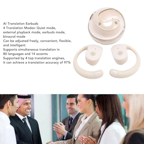 AI Translation Earbuds Real Time, Earhook Translation Earbuds 80 Languages 14 Accents Translator Device Noise Cancelling Bluetooth Earphone for Travel Business Meeting Learning — view 2