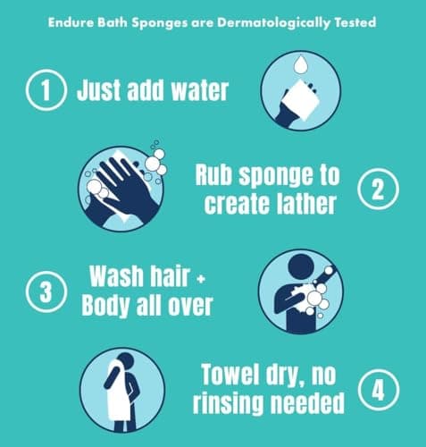 Endure Rinse Free Bath Shower Sponge - Body Wash Wipes for Bathing - Perfect for Camping, Festivals, Gym & Travel - Dry Wipes with Gentle Cleansing Soap. Just add Water. Twin Pack (25 Per Pack) — view 4