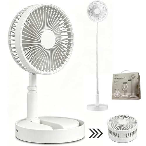 Portable Standing Fan, 3-in-1 Foldable Pedestal Fan, 7200mAh Battery, USB Rechargeable Fan with 4 Speeds, Height Adjustable Telescopic Floor & Desk Fan, Quiet Fan for Home, Office, Camping (white)
