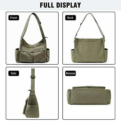 Captain Blues Large Capacity Canvas Messenger Shoulder Bags for Women, Soft and Solid Denim Leisure Travel Bag with Multiple Pockets and Adjustable Straps - Perfect Denim Crossbody Bags (Green) — view 6