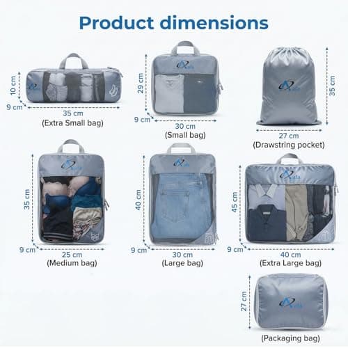 Aafa Compression Packing Cubes for Suitcases,7 Set Ultralight Packing Cubes for Carry on Suitcase,Travel Essentials, Multifunction Organisers, Holiday & Camping Accessories, Grey — view 2