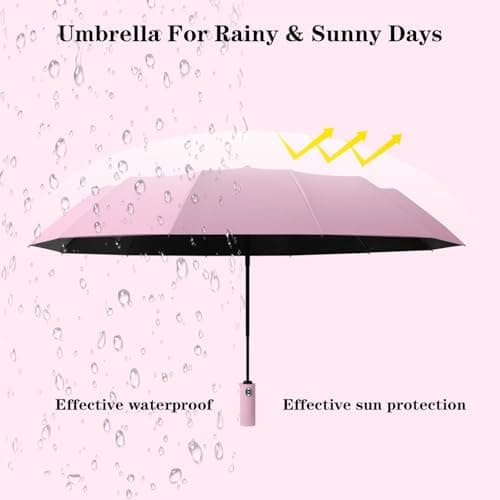 FANSEZQ ANSEZQ Windproof Travel Umbrella - Automatic Open Close, 24 Ribs Heavy Duty Compact Folding Umbrella, UV Protection Rain Umbrella for Men and Women (pink) — view 2