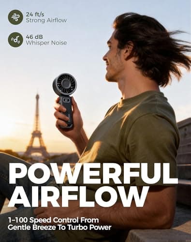 Diveblues Handheld Turbo Fan, 1–100 Speed Portable Fan with Strong Airflow, USB-C Rechargeable, 4-in-1 Personal Neck/Desk/Travel Fan, Lightweight Foldable Fan for Summer, Concerts & Outdoor Use — view 2
