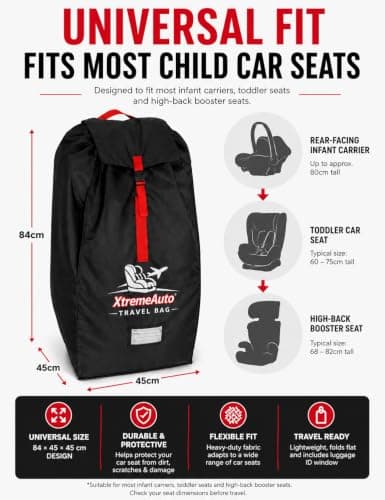 Xtremeauto Car Seat Travel Bag - Heavy Duty Water Resistant Child Car Seat Protector with Backpack Straps, Universal Airline Travel Cover for Baby, Toddler & Booster Seats, Red & Black — view 3