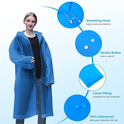 Vicloon Portable Raincoat, 2 Pack Rain Poncho Adult Waterproof with Hoods and Sleeves, Reusable Rain Resistant Poncho for Camping, Emergency Situations, Travel — view 5