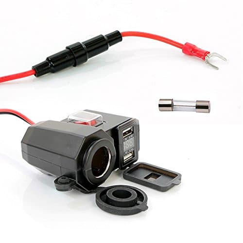 Krtopo Motorcycle USB Charger 5V/2.1A Waterproof Dual Output Jack 12V DC