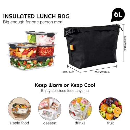 Crevice Soft Insulated Lunch Bags for Men Women- 23x15x25cm Reusable Lunch Box Tote Bag,Cool Bags for Kids Girls Boys Adults,Thermal Cooler Bag for Work School Picnic Travel -6L (Black) — view 2