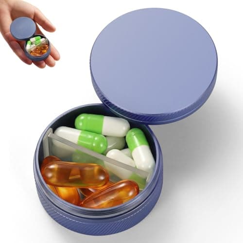 Portable Metal Pill Box Organiser - Waterproof Tablet Box with Removable Divider, Small Aluminium Pill Case, Rugged Medicine Container for Daily Vitamins and Travel, Pocket & Handbag Size, Dark Blue