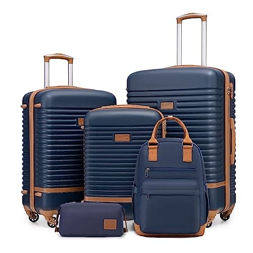COOLIFE Suitcase Set, 5 Piece Luggage Sets with Travel Backpack & Wash Bag