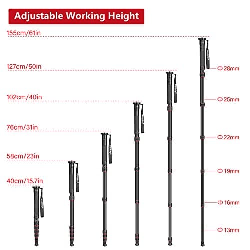 Manbily Monopods for Cameras with Handle Camera Monopod Walking Stick 61inches Portable Compact Travel Monopod Aluminum Alloy Stick Selfie Stick 6 Sections 15.4lbs for DSLR Video Camcorder Stand (Red) — view 5