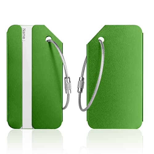 Luggage Tags, 2Pcs Aluminum Alloy Baggage Labels, Suitcase ID Tag Set, Handbag Tag Labels Travel Accessories for Checked Luggage, Hand Luggage and Handbags - Green