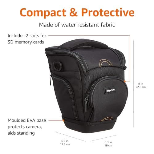 Amazon Basics Holster SLR Shoulder Bag Case for Camera Body and Lens, Detachable Strap, Waterproof, Shockproof, Padded, Solid, Accessories Pocket - Black — view 3