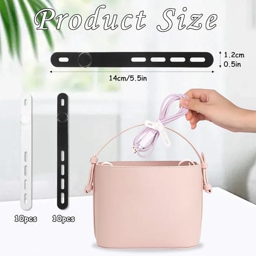 20Pcs Silicone Cable Ties, Reusable Cable Ties Cord Organiser Wrap Adjustable Wire Ties Elastic Charging Cable Management Cable Organiser Clips with Lock Buckle for Home Office — view 2