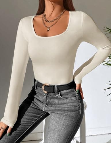 Ekouaer Womens Long Sleeve Tops 1&3 Pack Basic Scoop Neck Thermal T Shirt, 3pcs Black + Darkgray + Beige, M — view 2