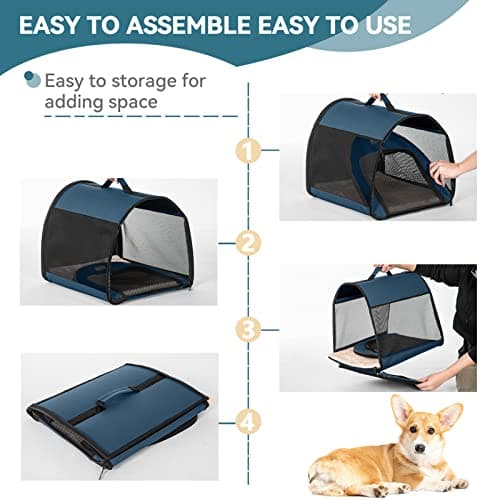 PETSFIT Collapsible Dog Crate, Dog Travel Crate - 26.5 Inch Lightweight, Roomy, Easy to Set Up, Portable Pop Up Dog Carrier with Thick Mat, Sturdy Soft Sided Dog Crate, Navy Blue — view 5