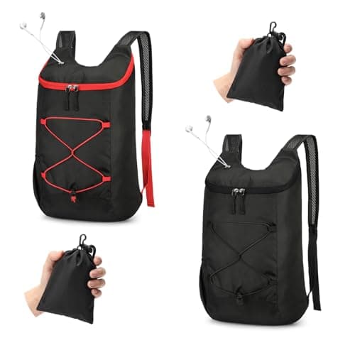 Sahunfri 2 Pcs Ultra Lightweight Backpack with Headphone Jack, Foldable Backpack Water Resistant Travel Rucksack, Multi-Functional Backpacks for Men Women