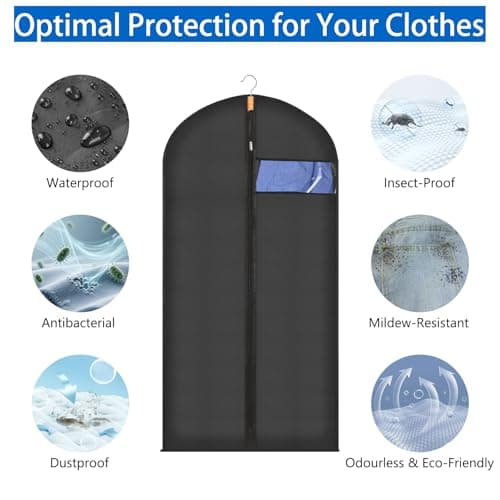 Sevenpers 6 Pack Suit Bags Garment Bags for Hanging Clothes 60x140cm Black — view 6