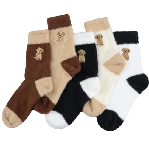Fluffy Socks Womens 4-7,Women's Fuzzy Warm Comfy Winter Womans Fleece Thick Snuggly Sleep Soft Christmas Animal Bedsocks Gifts Set for Girls Ladies Mum Her, Cute Cosy Bed Thermal Socks for Women